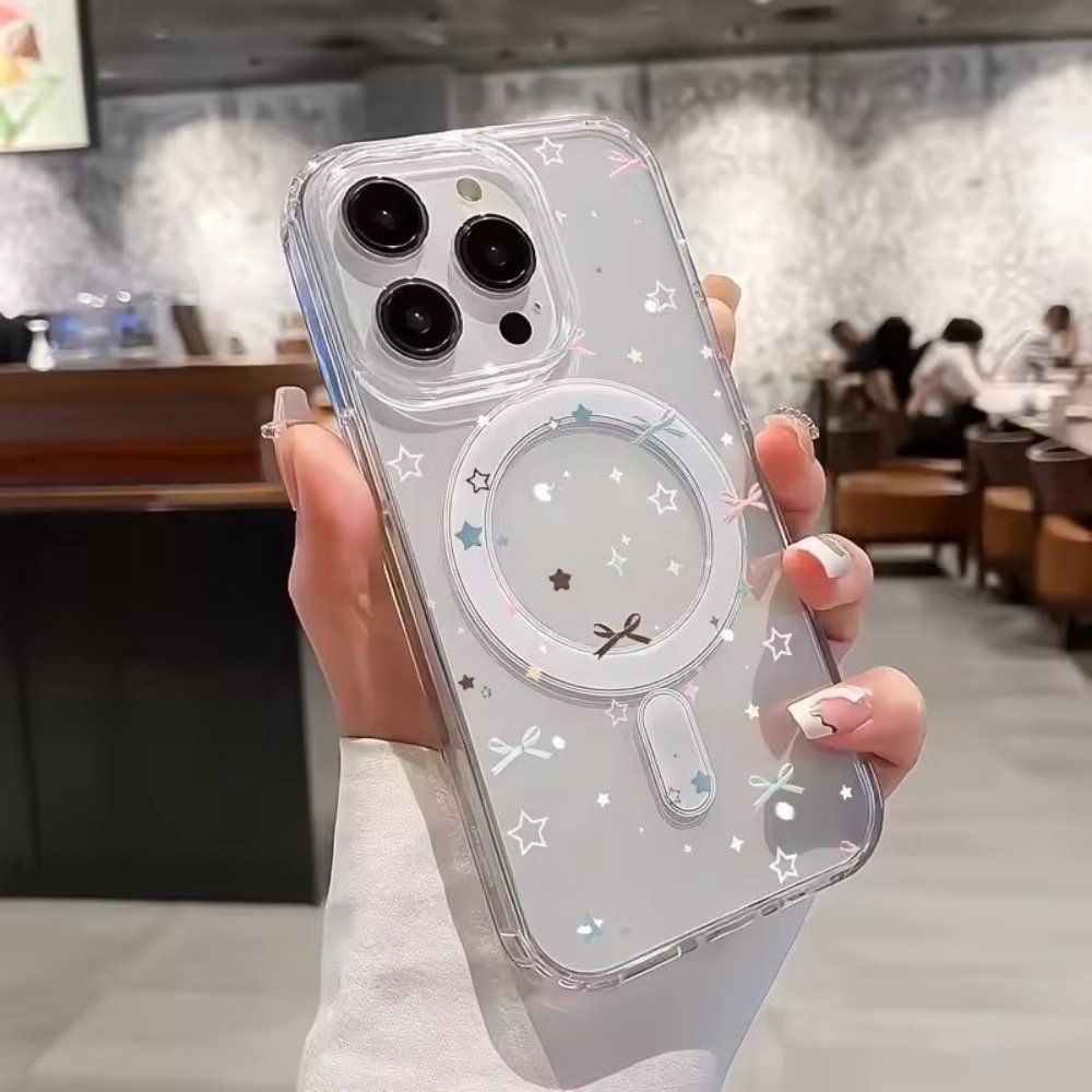 Clear Magsafe Case - เคสโทรศัพท์ใสลายดาวโบว์ สำหรับ iPhone 18 17 Air
