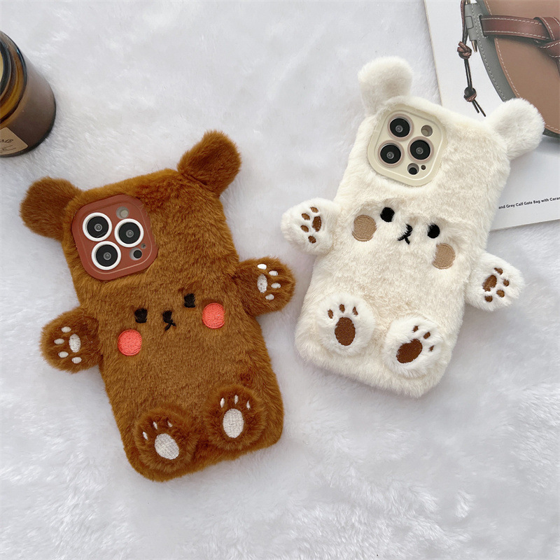 Phone Cases Iphone 17 Pro - เคสโทรศัพท์คู่รักลายหมีการ์ตูน 3 มิติ สไตล์เกาหลี ขนปุย สำหรับ