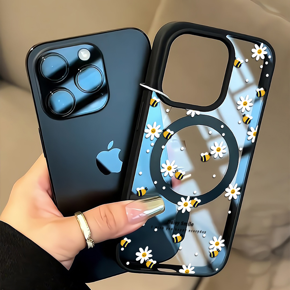 Clear Magsafe Case - เคสโทรศัพท์ลายดอกเดซี่สดใส สำหรับ iPhone 16 17 18