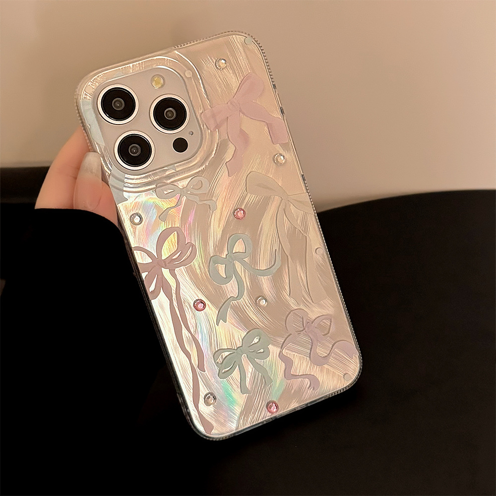 Phone Cases Korean - เคสโทรศัพท์ลายโบว์หลากสีสไตล์เกาหลี ประดับเพชร สำหรับ iPhone 17 Air