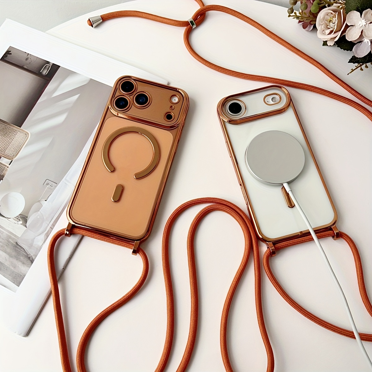 Clear Magsafe Case - สายคล้องคอแบบหรูหราพร้อมเคสโทรศัพท์ใสแบบแม่เหล็กสำหรับ iPhone 17 16 14 12