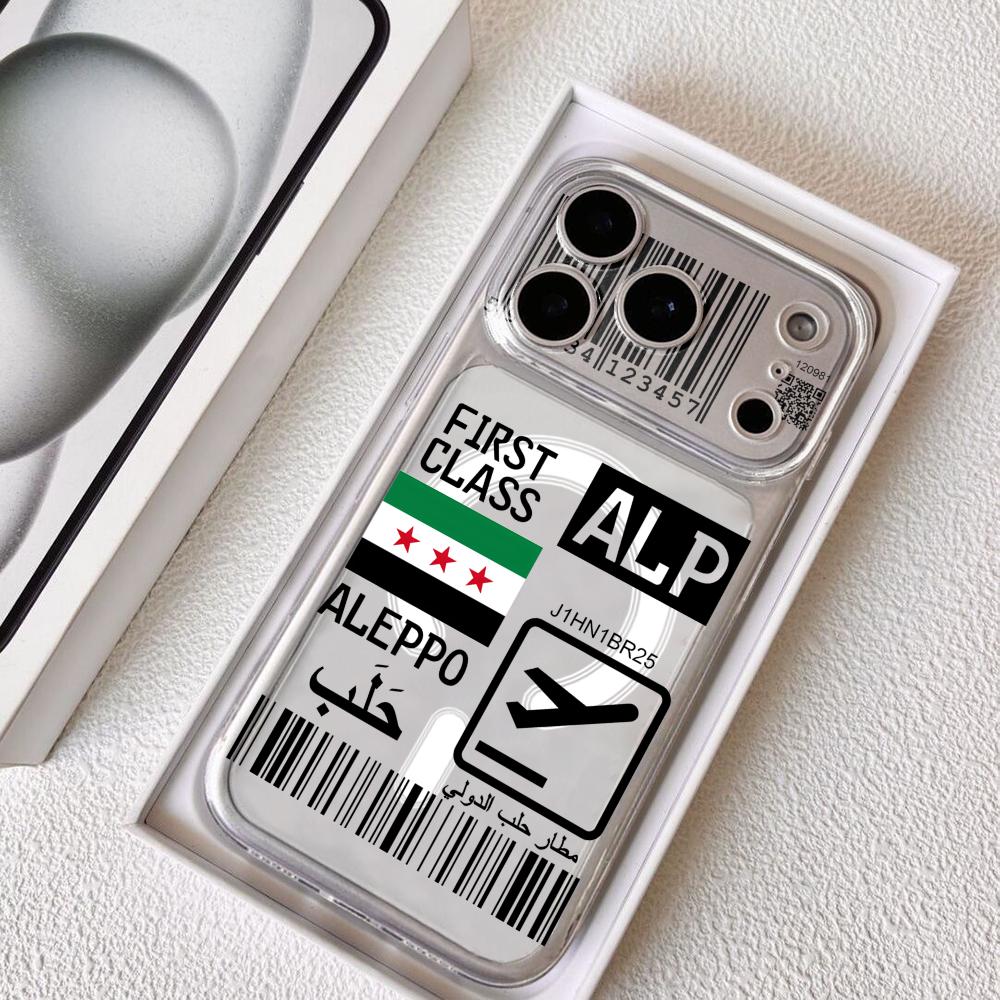 Clear Magsafe Case - เคสโทรศัพท์ลายตั๋วเครื่องบินเดินทางไปซีเรีย สำหรับ iPhone 17-12 Pro Max