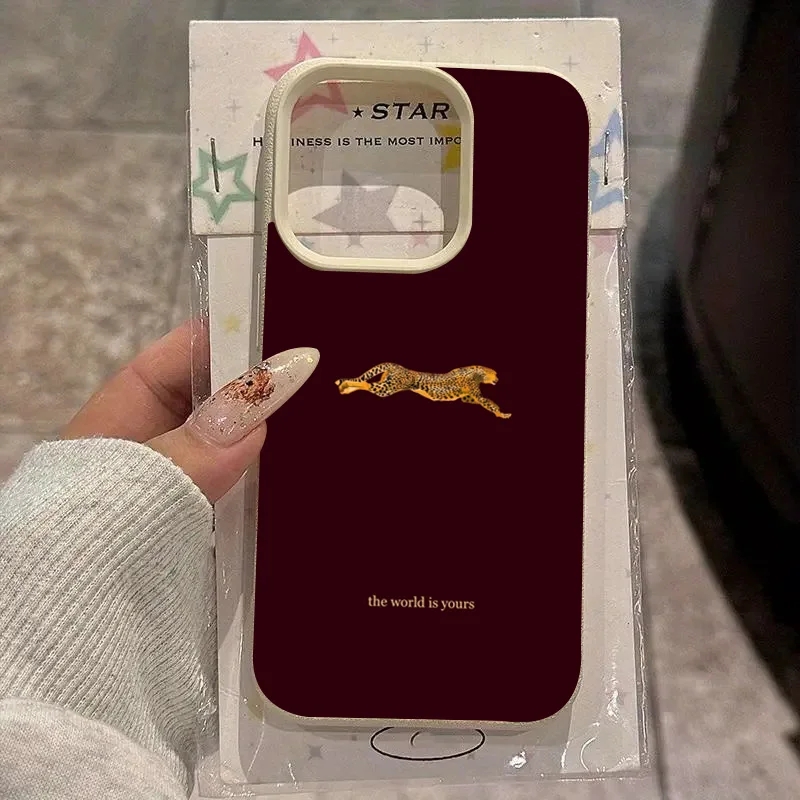 Phone Cases Leopard Print - เคสโทรศัพท์ลายเสือดาวสีแดงไวน์แบบนุ่มสำหรับ iPhone 18 17 16 11
