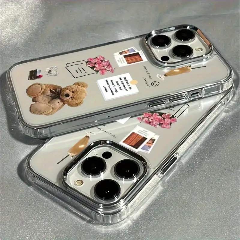 Phone Cases With Pictures - เคสโทรศัพท์ลายคอลลาจหมีเท็ดดี้ดอกกุหลาบ สำหรับ iPhone 17 16 15