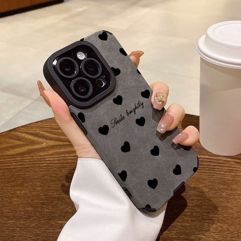 Phone Cases Like Loopy - เคสโทรศัพท์หรูหราสีดำลายหัวใจรักสำหรับ iPhone 18 Pro 17 16