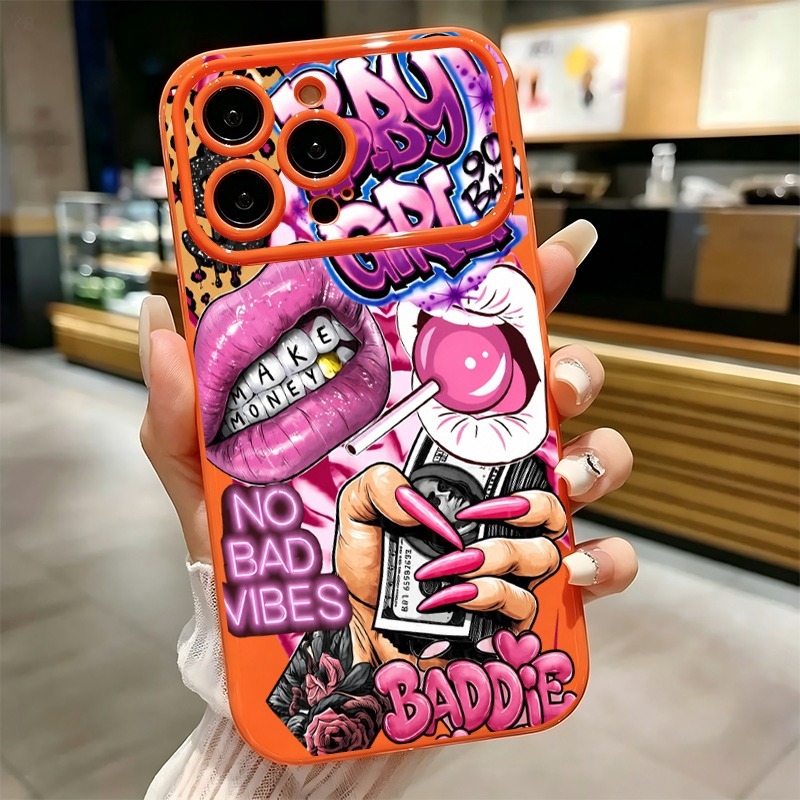 Phone Cases Iphone 17 Pro - เคสโทรศัพท์ลายกราฟฟิตี้รูปปากสีชมพูสไตล์ฮิปฮอปสำหรับเด็กผู้หญิง สำหรับ iPhone 17 16 15