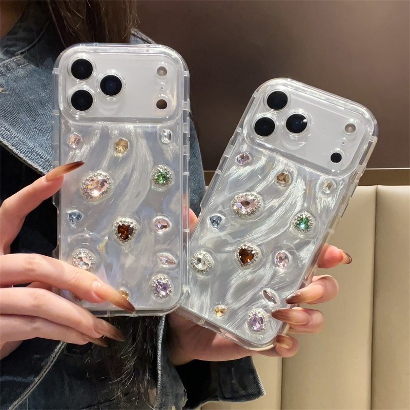 Phone Cases Korean - เคสโทรศัพท์น่ารักแบบเรซิ่นประดับพลอยสีเกาหลี สำหรับ iPhone 17 Pro 16