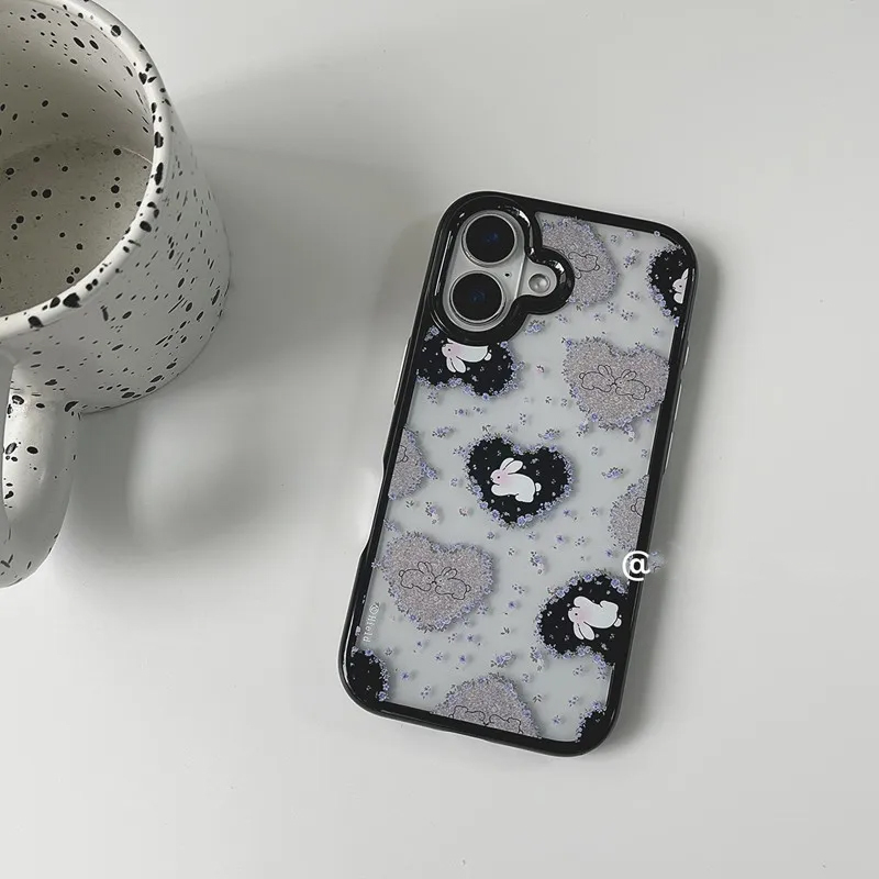 Phone Cases Korean - เคสโทรศัพท์อะคริลิกลายกระต่ายดอกไม้สีม่วงสไตล์เกาหลีเรโทรสำหรับ iPhone 17 Pro 16 15