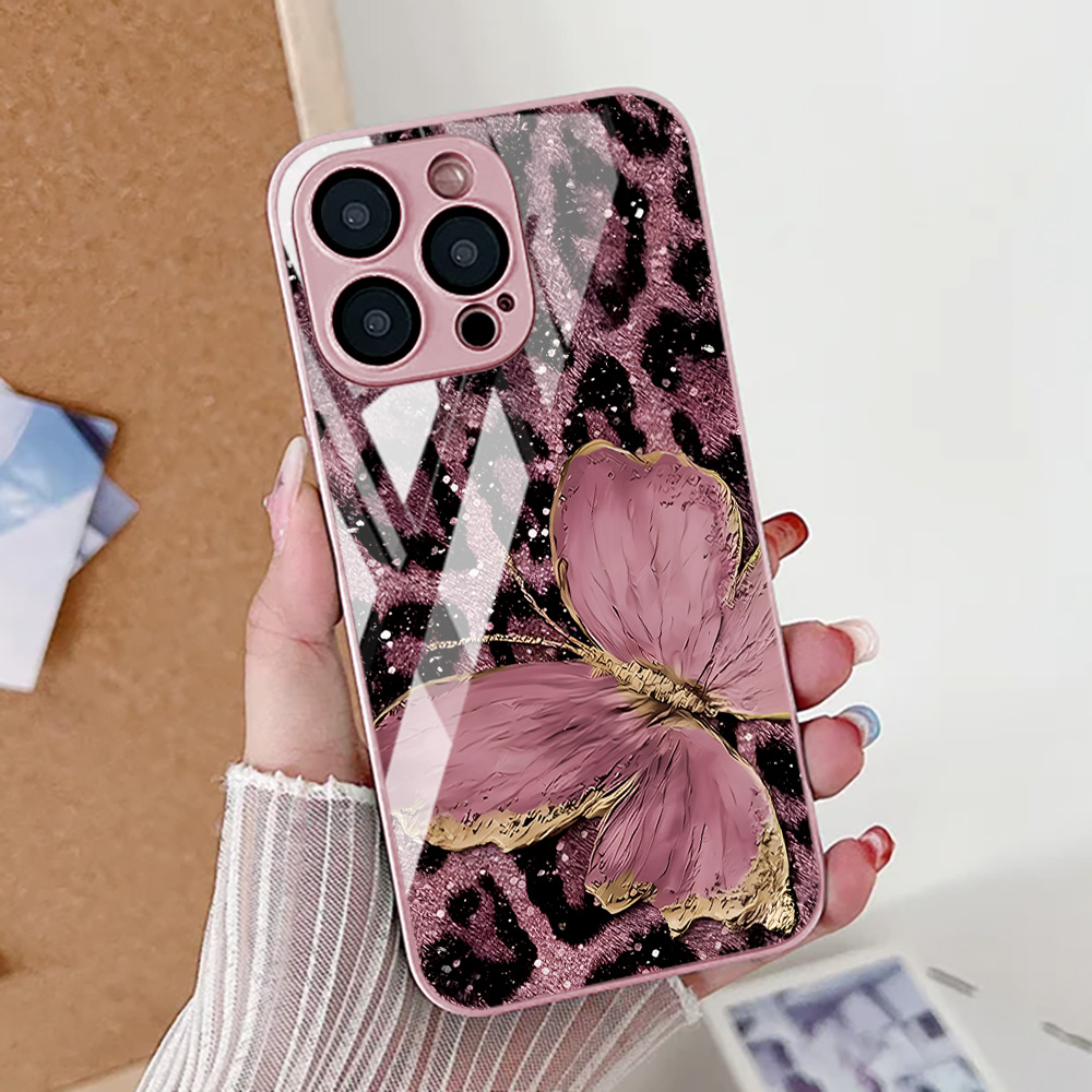 Phone Cases Leopard Print - เคสโทรศัพท์ลายเสือดาวผีเสื้อ สำหรับ iPhone 17 16 14