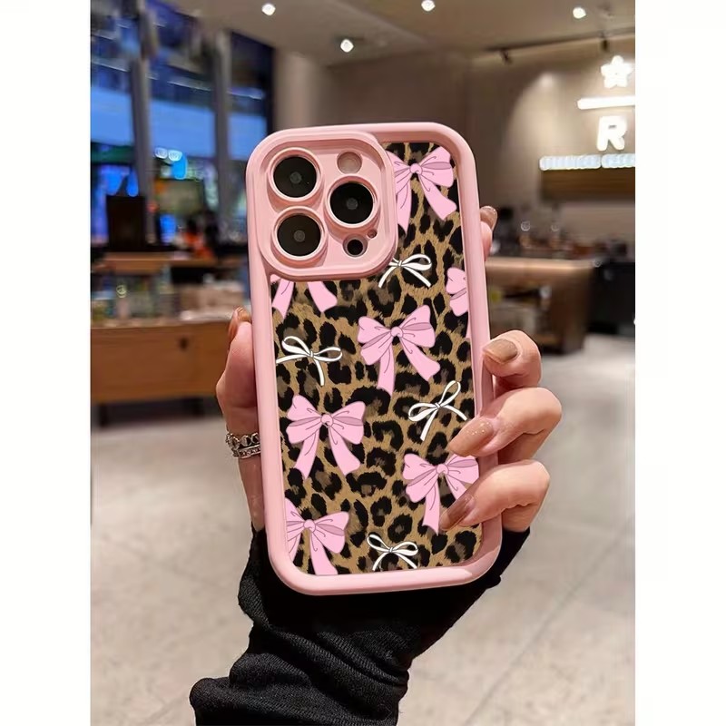 Phone Cases Leopard Print - เคสโทรศัพท์ลายเสือดาวพร้อมโบว์สำหรับ iPhone 18 17 16 15