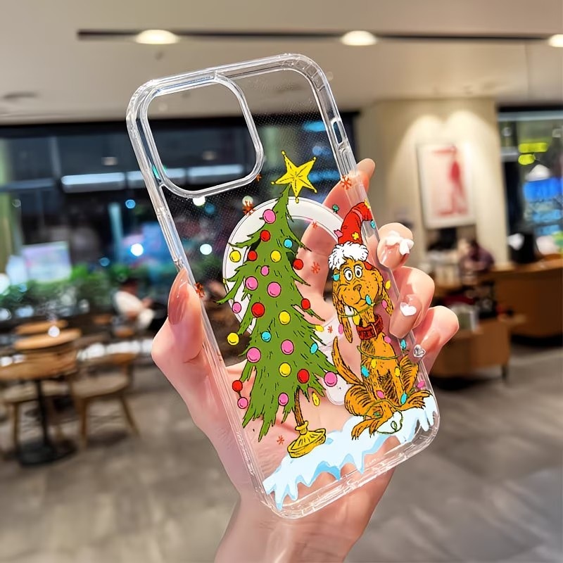 Clear Magsafe Case - เคสโทรศัพท์ใสลายปาร์ตี้คริสต์มาสธีมลูกสุนัข สำหรับ iPhone 17 16 15