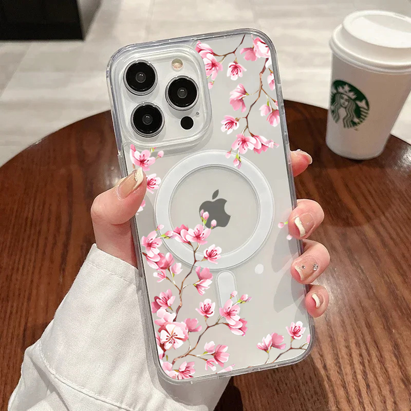 หรูหราสีชมพู INS ดอกไม้สำหรับไ - Clear Magsafe Case บทวิจารณ์และราคา